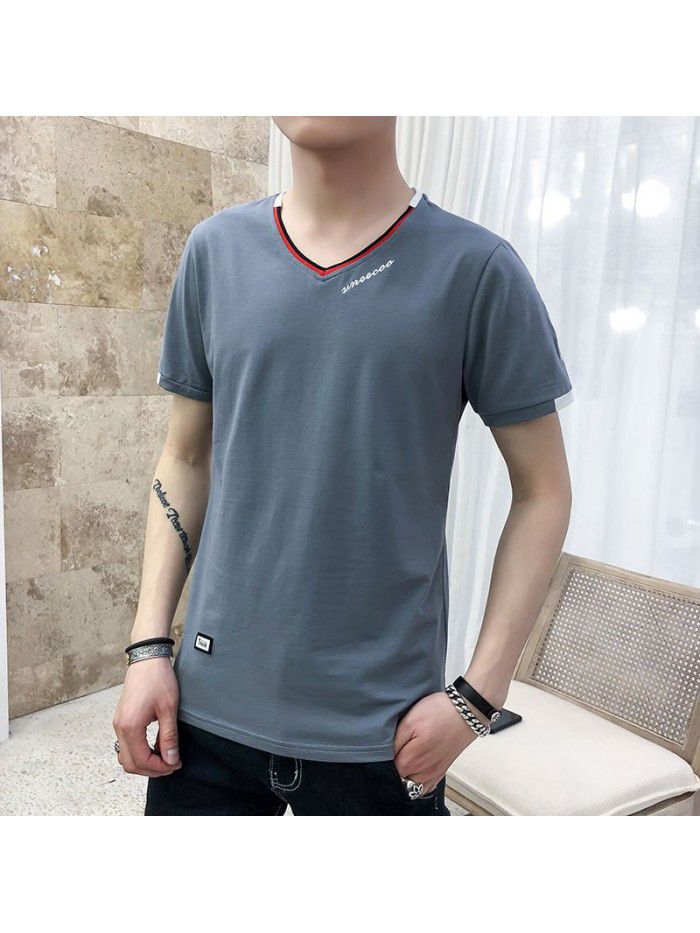 summer new men's short sleeve T-shirt cotton round neck Pullover Korean slim fit men's T-shirt half sleeve shirt 