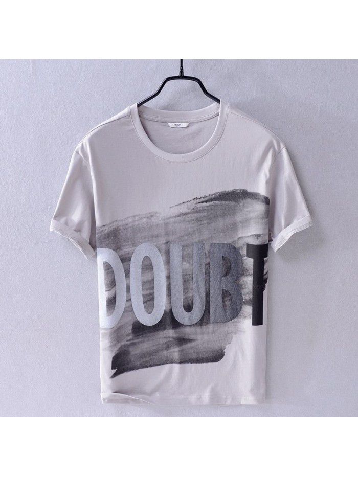 Summer men's Cotton Short Sleeve T-Shirt letter printing casual round neck cotton breathable men's T-shirt 8902 