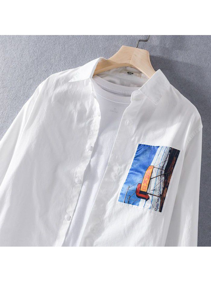 Spring new men's cotton shirt fashion handsome simple white fashion thin young Japanese men's shirt 9733 