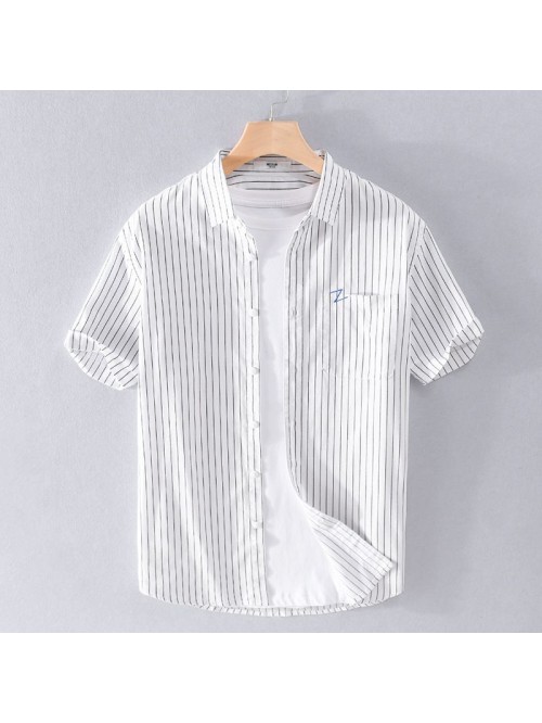 Summer men's simple cotton shirt art fan xiao...