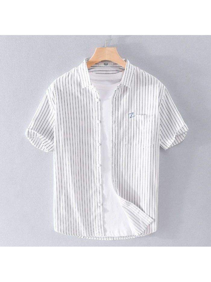 Summer men's simple cotton shirt art fan xiaoqingxin comfortable cotton versatile handsome cotton shirt 9740 