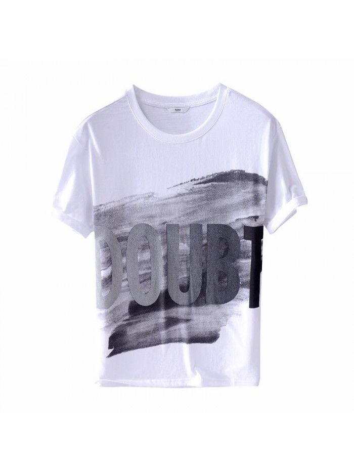 Summer men's Cotton Short Sleeve T-Shirt letter printing casual round neck cotton breathable men's T-shirt 8902 