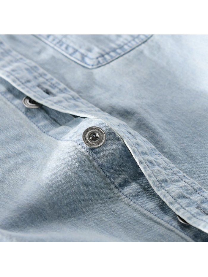 Summer casual men's jeans short sleeve shirt solid color handsome simple versatile fashion men's cotton shirt 910 