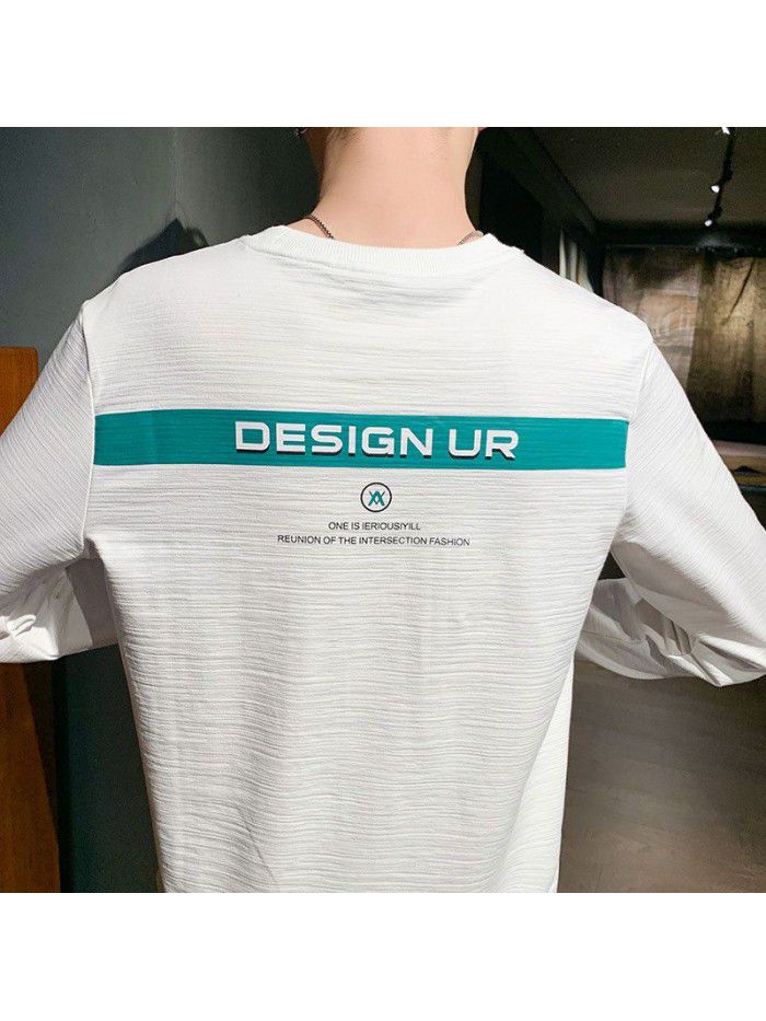  spring new men's long sleeve T-shirt fashion fashion men's casual round neck Pullover versatile T-shirt base men's wear 