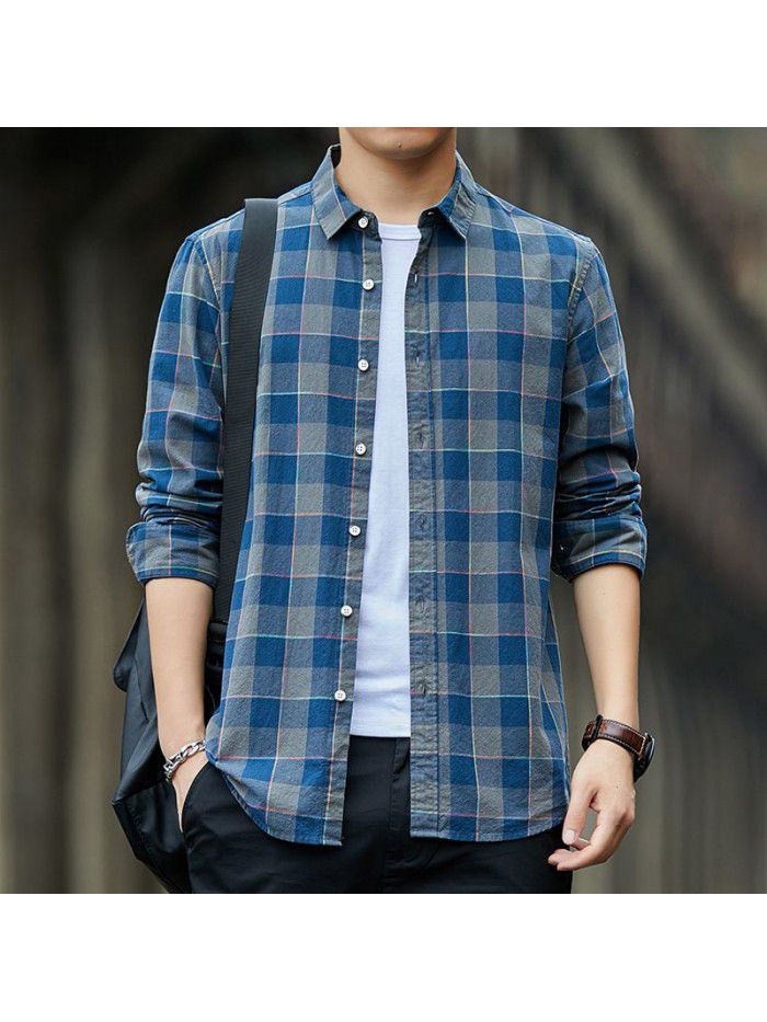 Plaid Shirt Men's spring  new fashion fashion fashion brand spring and autumn long sleeve shirt casual Japanese men's coat 