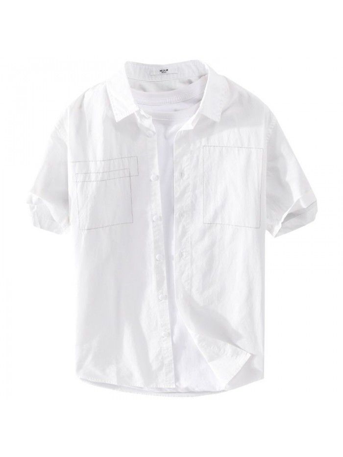 Summer men's casual comfortable handsome simple cotton shirt fashionable young men white shirt men's 907 