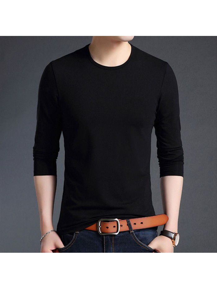 spring new men's long sleeve T-shirt Korean slim round neck Pullover casual T-shirt student T-shirt bottom coat 