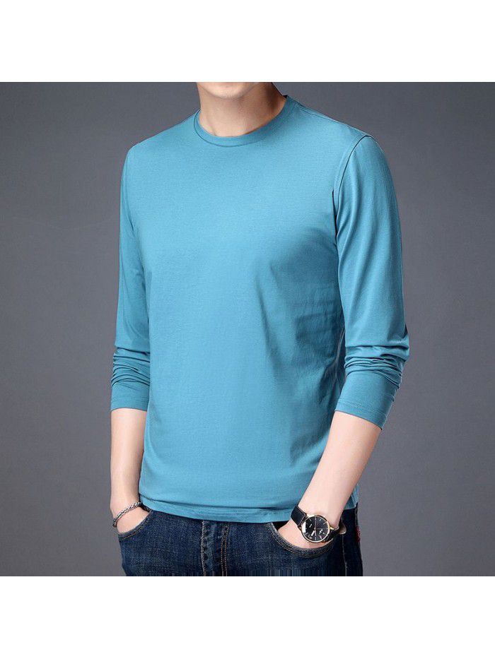 spring new men's long sleeve T-shirt solid color round neck bottomed shirt long sleeve t-shirt men's middle aged Dad 