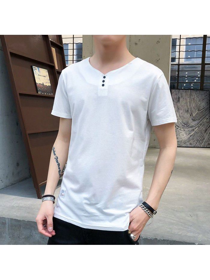 summer new men's short sleeve T-shirt cotton round neck Pullover Korean slim fit men's T-shirt half sleeve shirt 