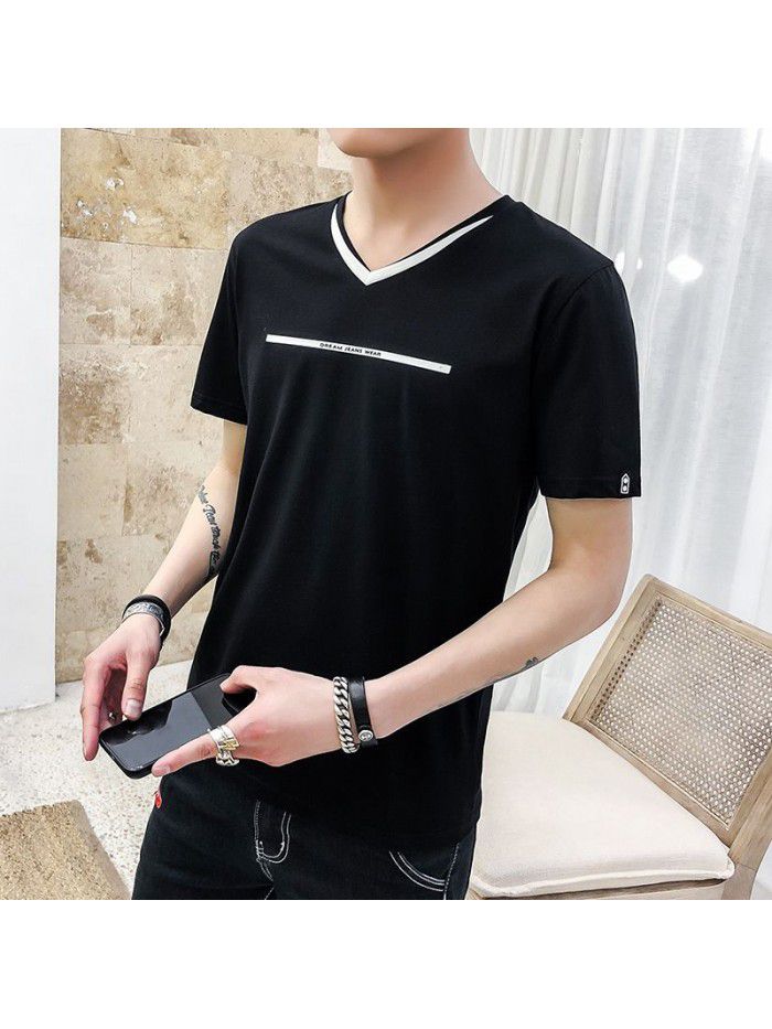 summer new men's short sleeve T-shirt cotton round neck Pullover Korean slim fit men's T-shirt half sleeve shirt 