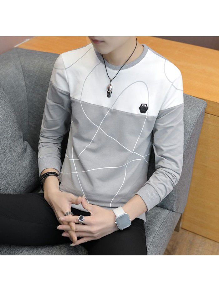 Spring new men's T-shirt Korean slim round neck Pullover t-shirt men's casual long sleeve T-shirt 