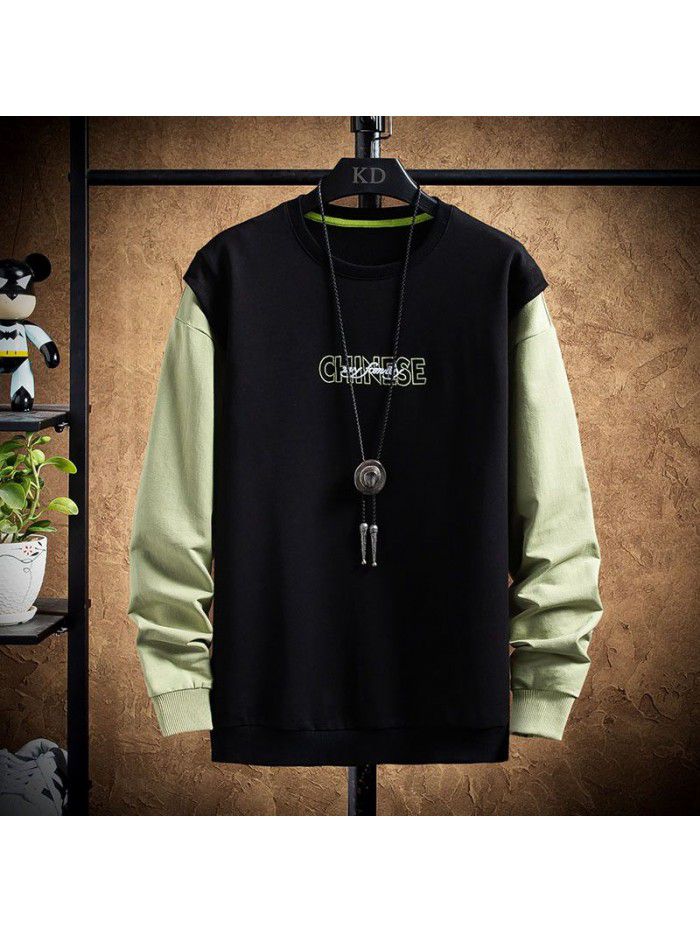 spring new men's T-shirt Korean round neck long sleeve t-shirt men's casual National Fashion Top 