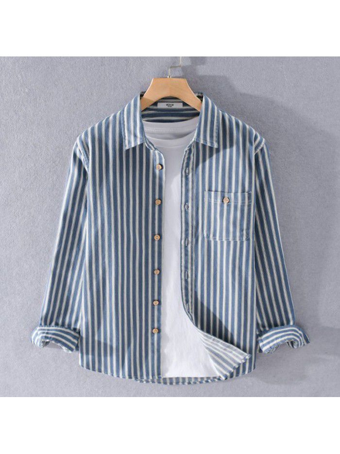 Spring and autumn long sleeve cotton shirt men's casual loose fashion young versatile handsome shirt coat 9351 
