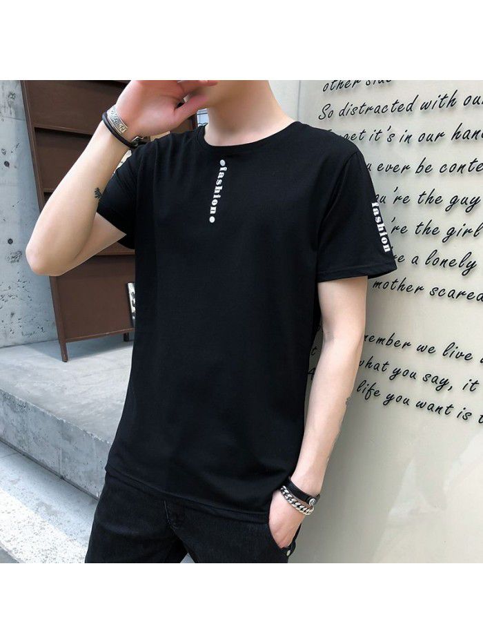 summer new men's short sleeve T-shirt cotton round neck Pullover Korean slim fit men's T-shirt half sleeve shirt 