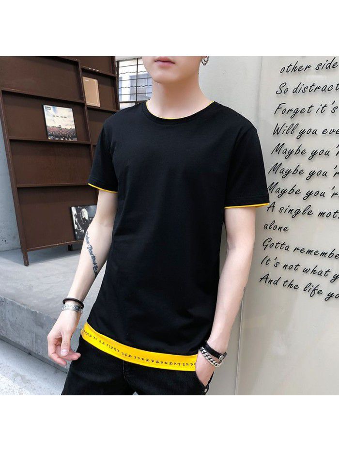 summer new men's short sleeve T-shirt cotton round neck Pullover Korean slim fit men's T-shirt half sleeve shirt 