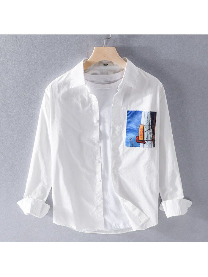 Spring new men's cotton shirt fashion handsome simple white fashion thin young Japanese men's shirt 9733 