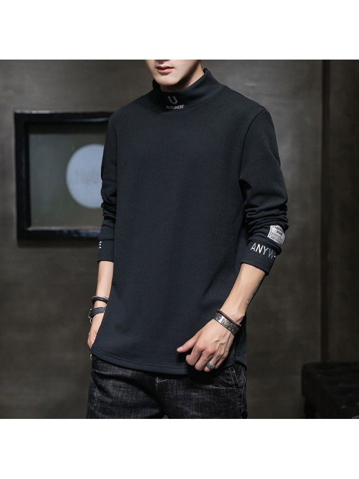  Weiyi men's Embroidery spring and autumn new long sleeve t-shirt men's Korean round neck top men's student 