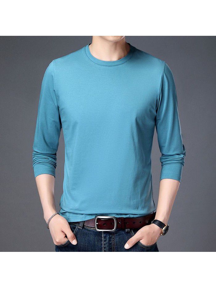 spring new men's long sleeve T-shirt solid color round neck bottomed shirt long sleeve t-shirt men's middle aged Dad 