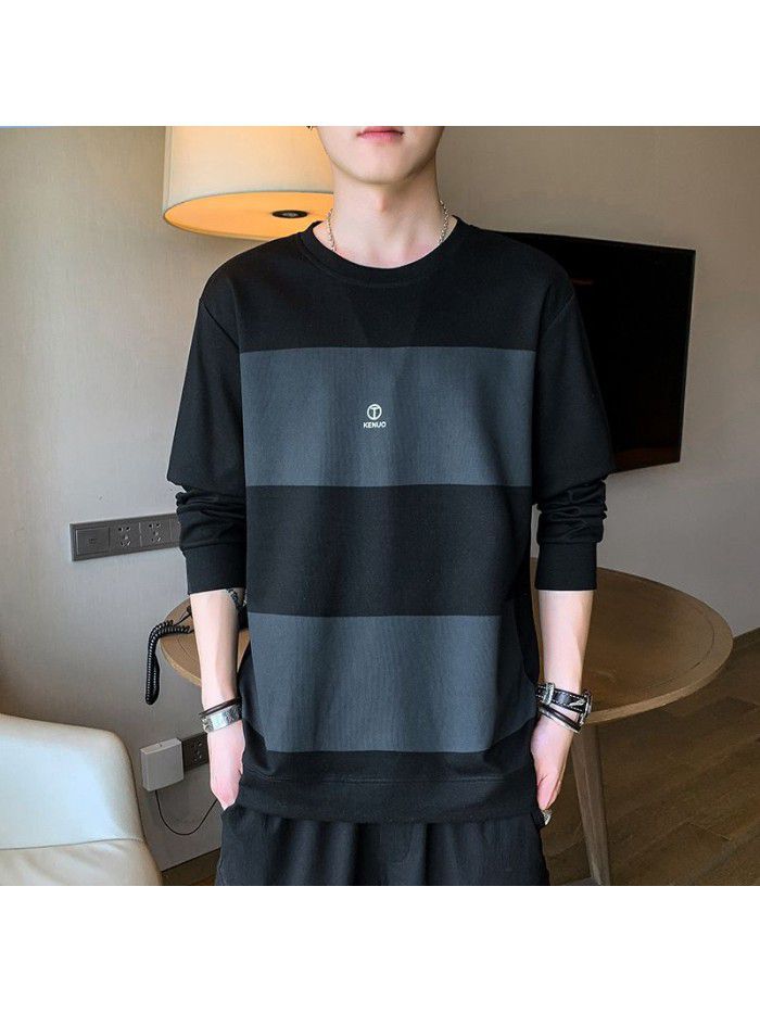 summer men's short sleeve T-shirt trendy men's round neck Pullover striped half sleeve t-shirt men's thin top 