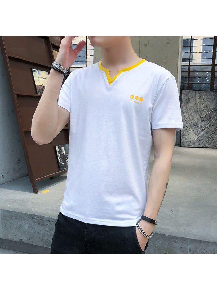 summer new men's short sleeve T-shirt cotton round neck Pullover Korean slim fit men's T-shirt half sleeve shirt 