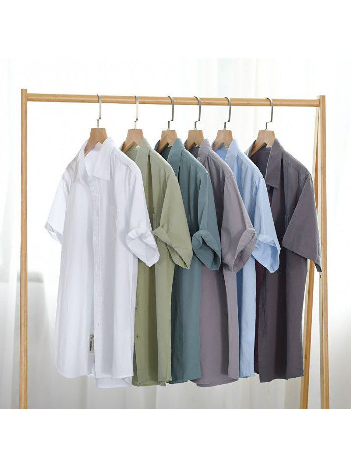 Summer new men's cotton shirt relaxed and comfortable youth simple solid color men's shirt 9342 