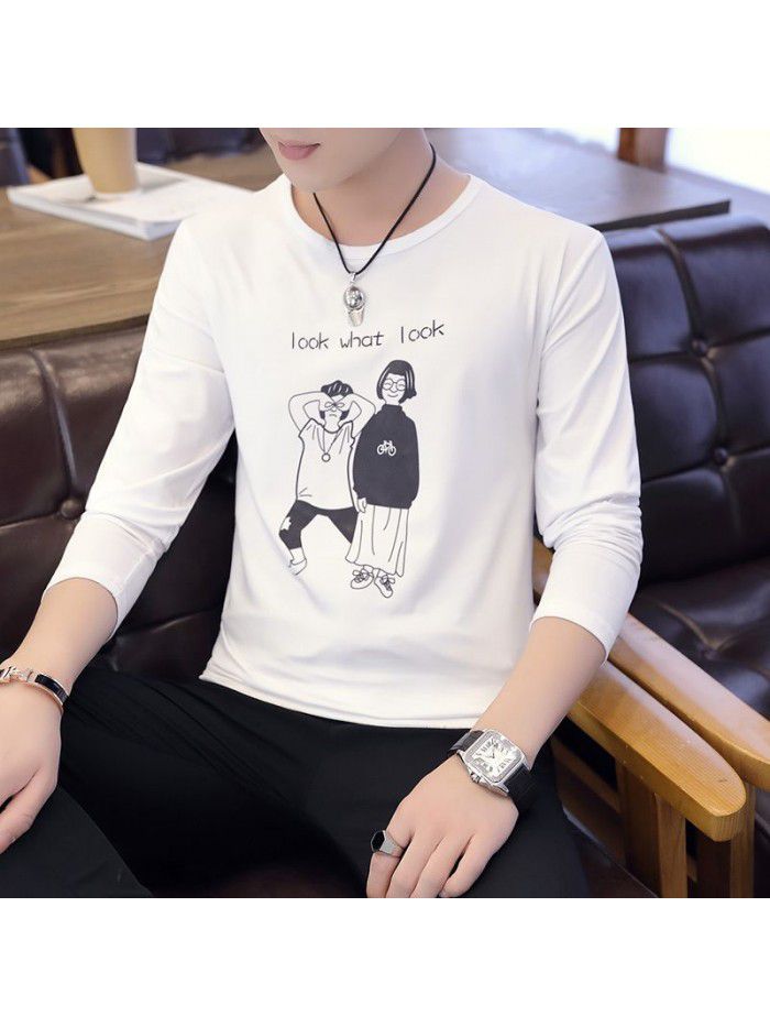 Daily special spring T-shirt Korean casual thin men's wear Pullover long sleeve youth fashion collar men's T-shirt 