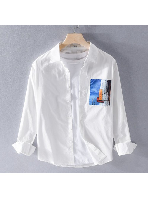 Spring new men's cotton shirt fashion handsom...