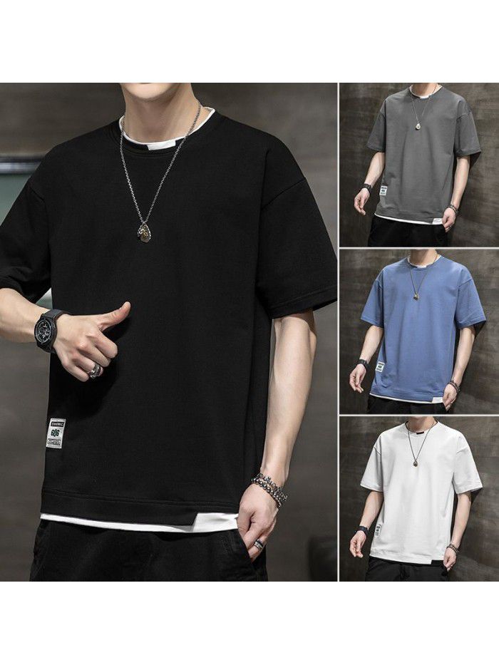 Summer new short sleeve T-shirt  men's cotton t-shirt men's round neck casual half sleeve bottom shirt fashion brand top 