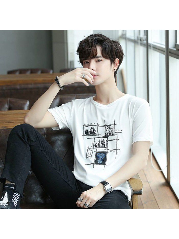 Summer new men's short sleeve T-shirt fashion casual crew neck Pullover half sleeve thin t-shirt men's top 