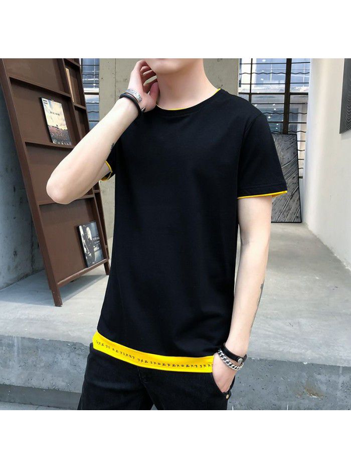 summer new men's short sleeve T-shirt cotton round neck Pullover Korean slim fit men's T-shirt half sleeve shirt 