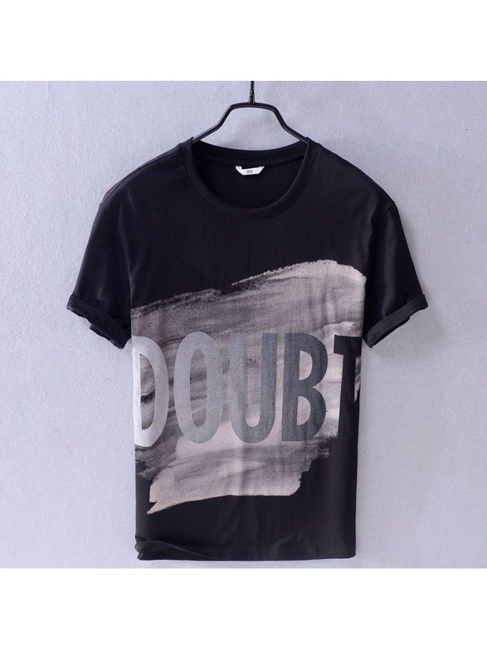 Summer men's Cotton Short Sleeve T-Shirt letter printing casual round neck cotton breathable men's T-shirt 8902 