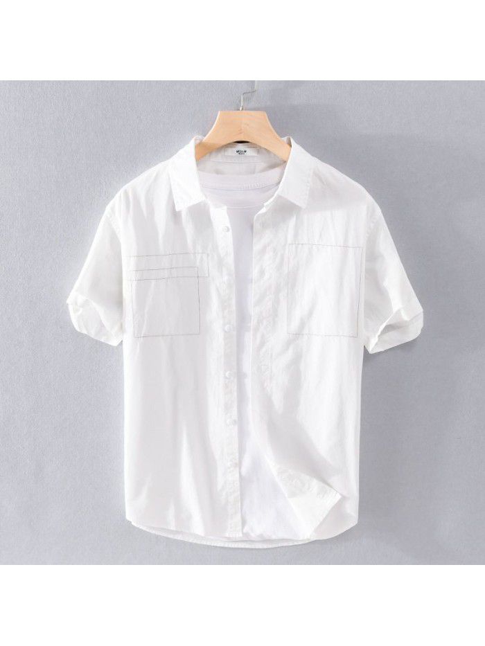 Summer men's casual comfortable handsome simple cotton shirt fashionable young men white shirt men's 907 