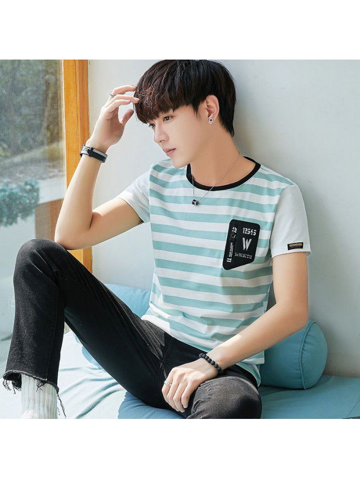 summer new cotton round neck short sleeve T-shirt fashion trend men's half sleeve T-shirt slim men's fashion 