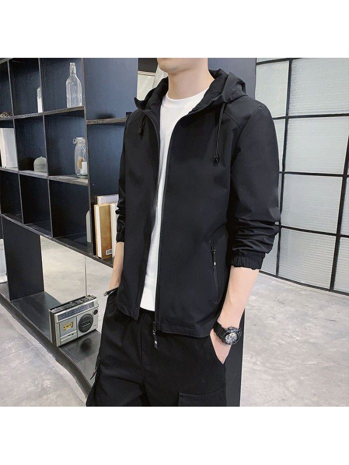 Men's jacket spring autumn new Hooded Jacket youth Korean fashion fashion simple men's casual coat 