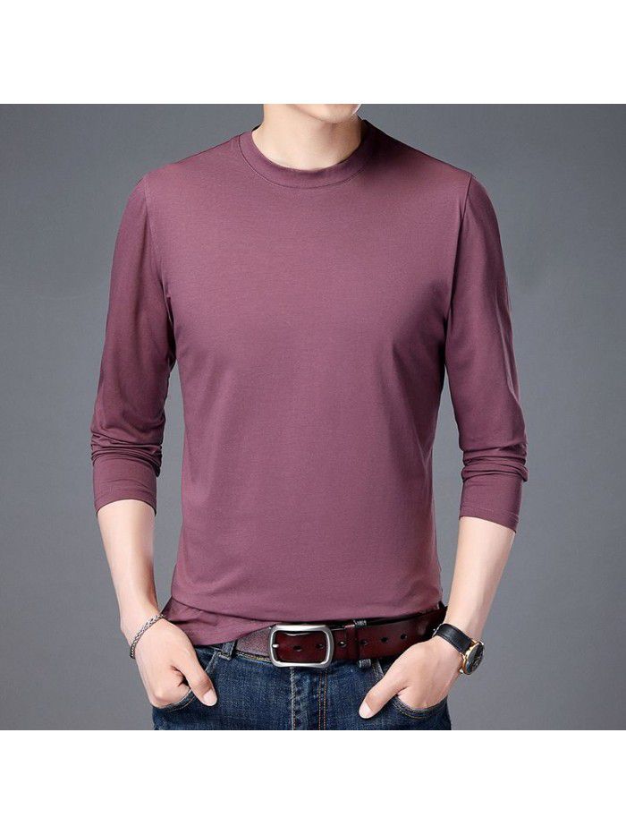 spring new men's long sleeve T-shirt solid color round neck bottomed shirt long sleeve t-shirt men's middle aged Dad 