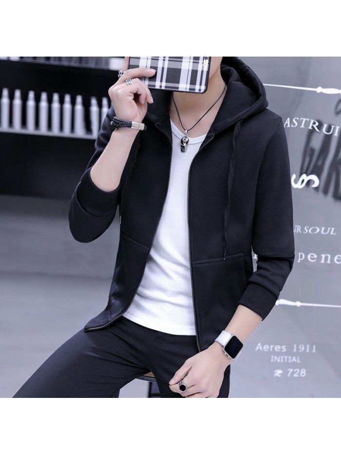 autumn bodyguard men's hooded cardigan Korean hip hop sports jacket Hong Kong style leisure top student 