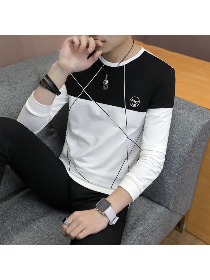 Spring new men's T-shirt Korean slim round neck Pullover t-shirt men's casual long sleeve T-shirt 