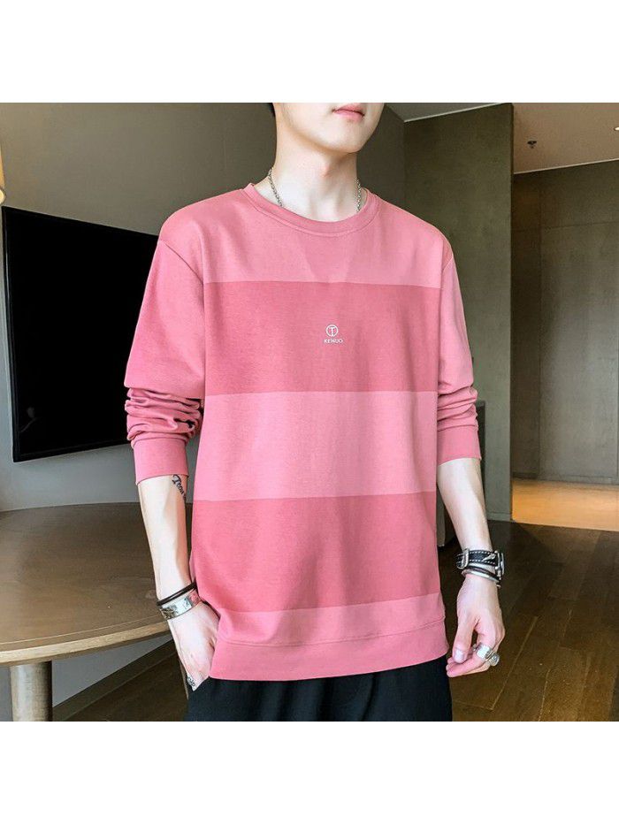 summer men's short sleeve T-shirt trendy men's round neck Pullover striped half sleeve t-shirt men's thin top 