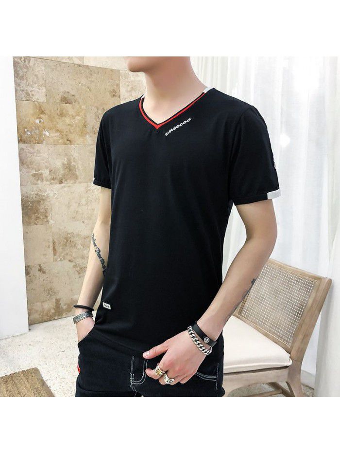 summer new men's short sleeve T-shirt cotton round neck Pullover Korean slim fit men's T-shirt half sleeve shirt 