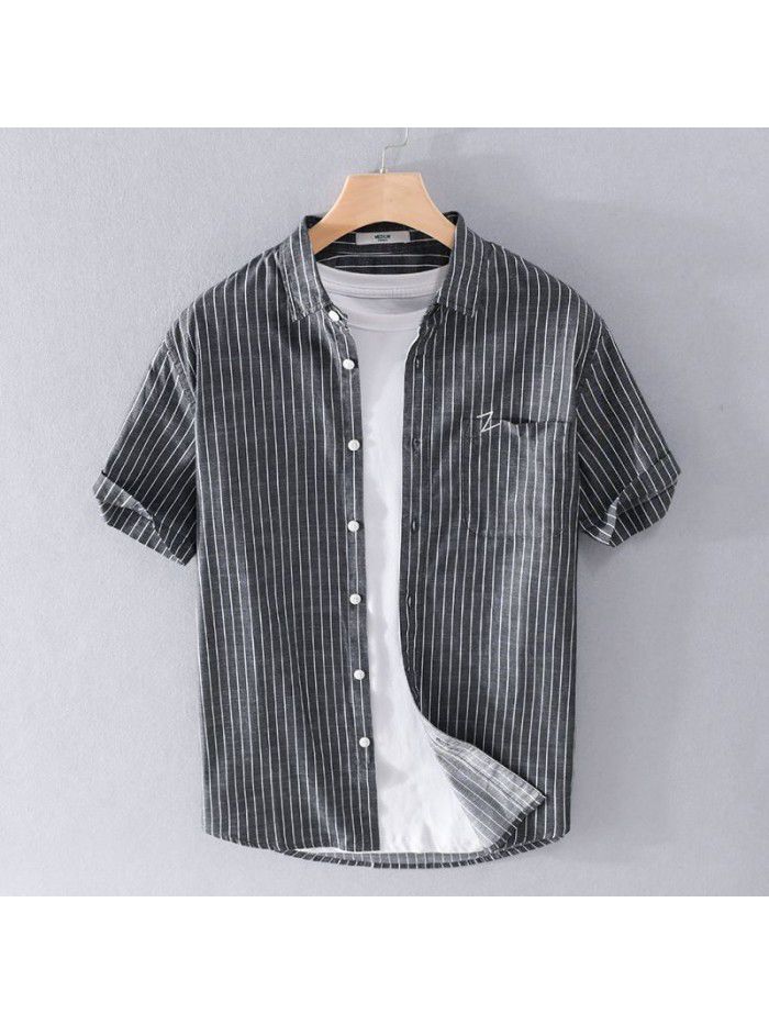 Summer men's simple cotton shirt art fan xiaoqingxin comfortable cotton versatile handsome cotton shirt 9740 