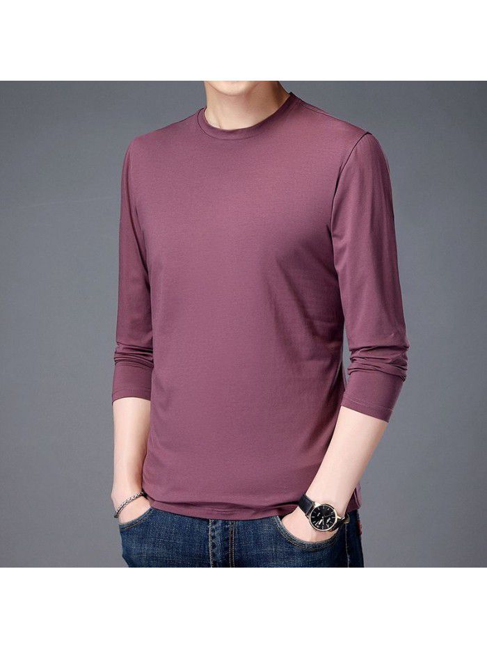 spring new men's long sleeve T-shirt solid color round neck bottomed shirt long sleeve t-shirt men's middle aged Dad 