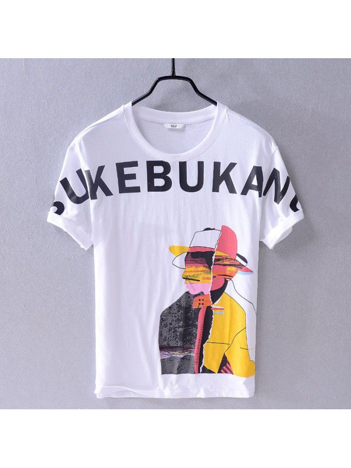 Summer new men's Cotton Short Sleeve T-Shirt loose and comfortable abstract figure printed cotton T-shirt 8904 