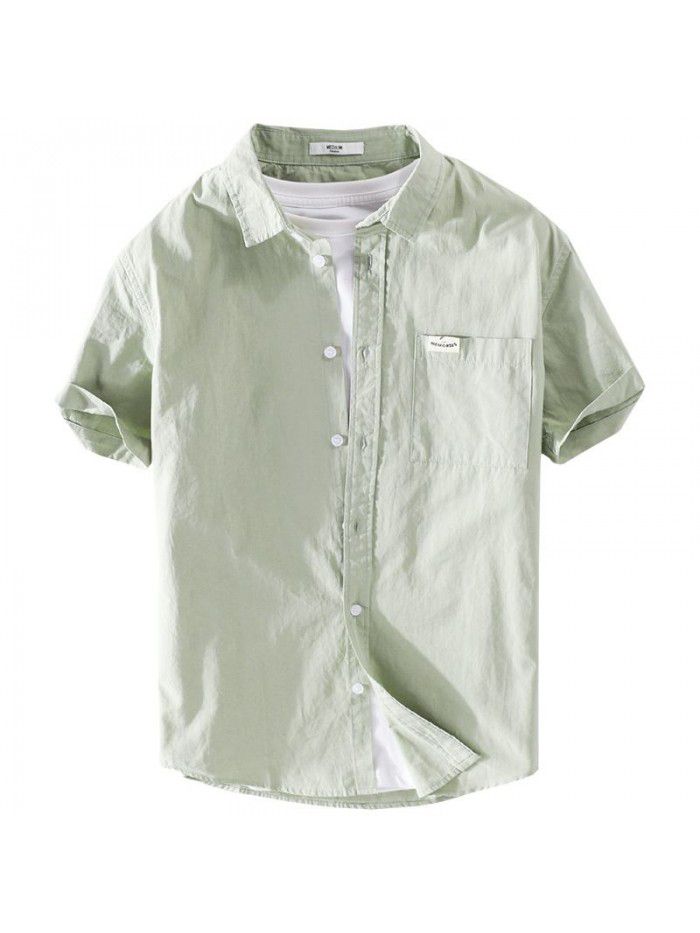 Summer men's new pure color comfortable cotton shirt youth simple Japanese fresh white popular men's shirt 315 