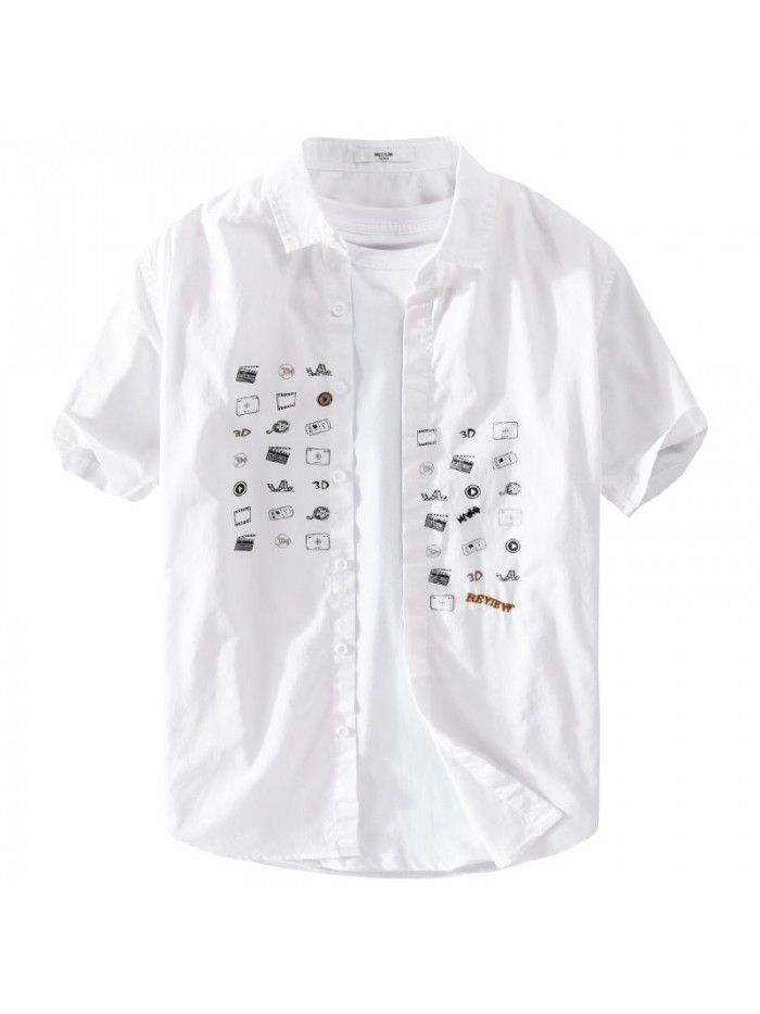 Summer men's fashion printed shirt fashion thin comfortable popular cotton shirt literature and art small fresh top 9736 