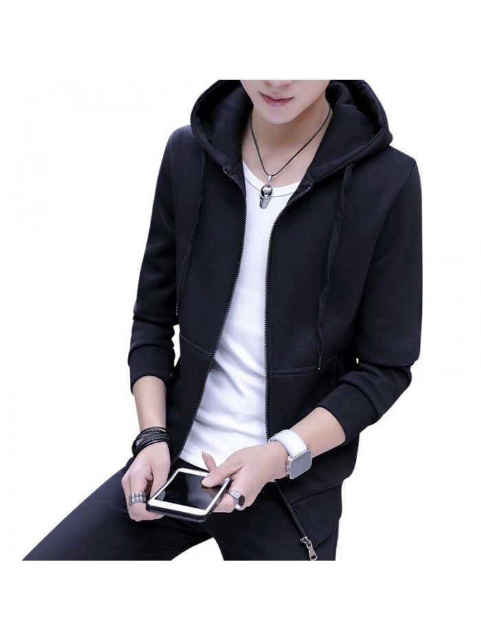 autumn bodyguard men's hooded cardigan Korean hip hop sports jacket Hong Kong style leisure top student 