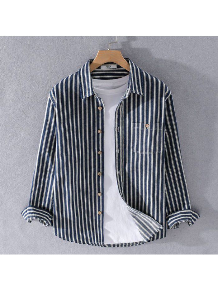 Spring and autumn long sleeve cotton shirt men's casual loose fashion young versatile handsome shirt coat 9351 