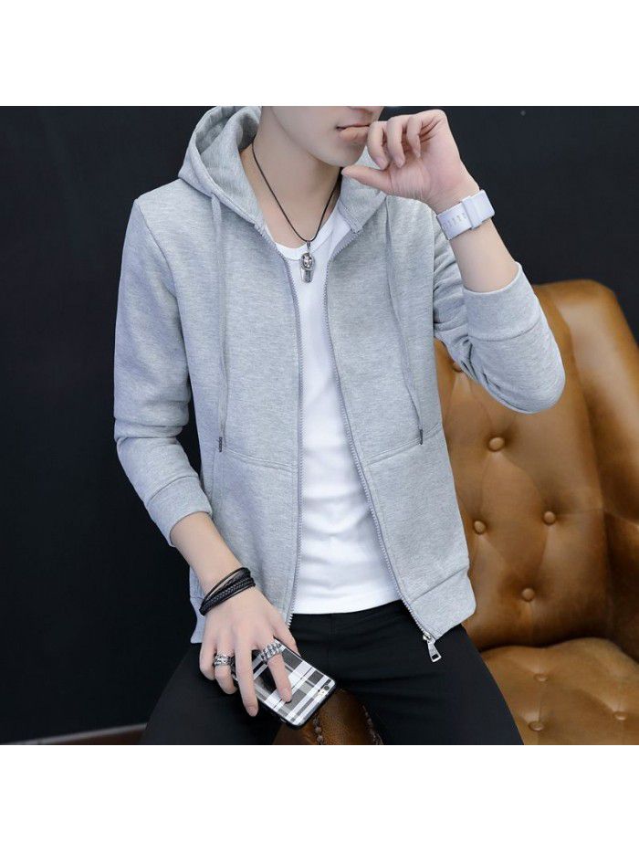 autumn bodyguard men's hooded cardigan Korean hip hop sports jacket Hong Kong style leisure top student 