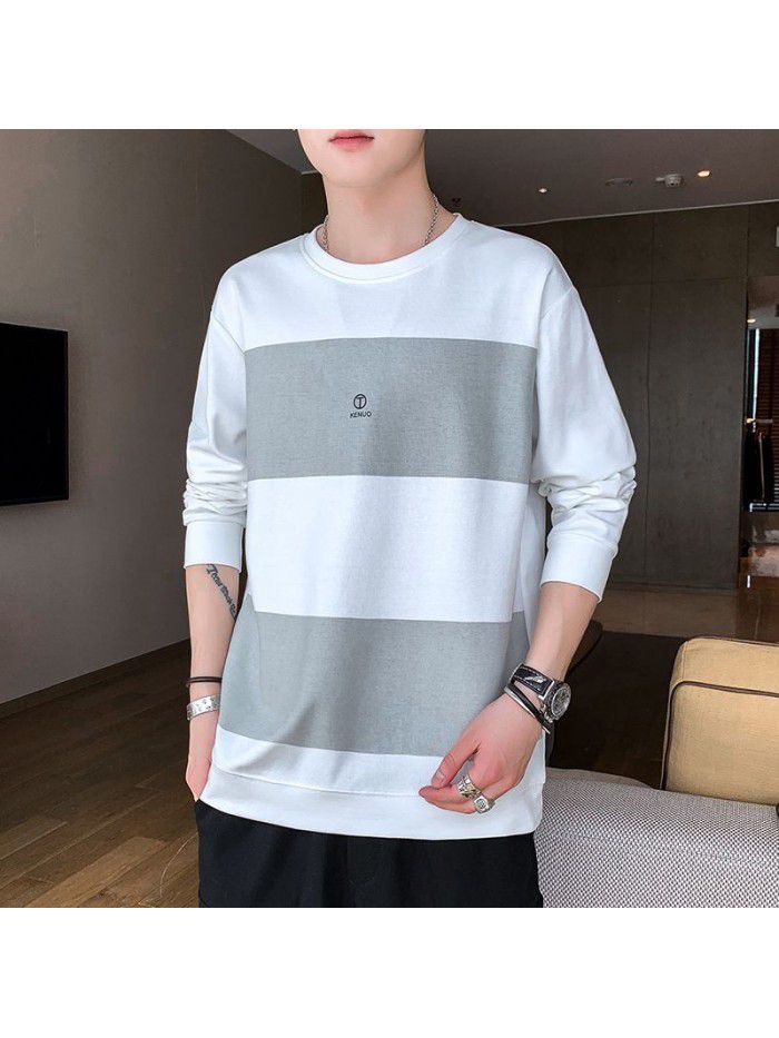 summer men's short sleeve T-shirt trendy men's round neck Pullover striped half sleeve t-shirt men's thin top 