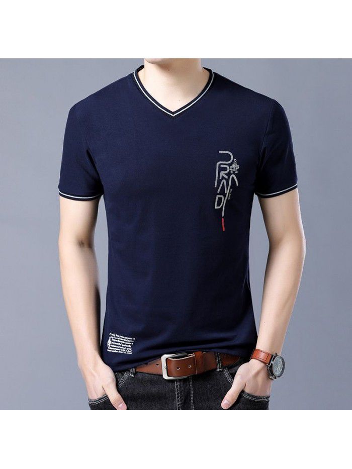 summer men's new men's short sleeve t-shirt men's V-neck T-shirt half sleeve T-shirt youth trend 