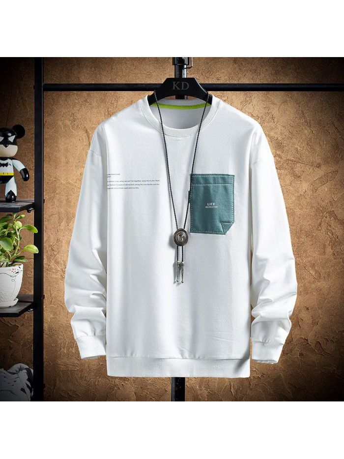 spring new men's T-shirt Korean round neck long sleeve t-shirt men's casual National Fashion Top 